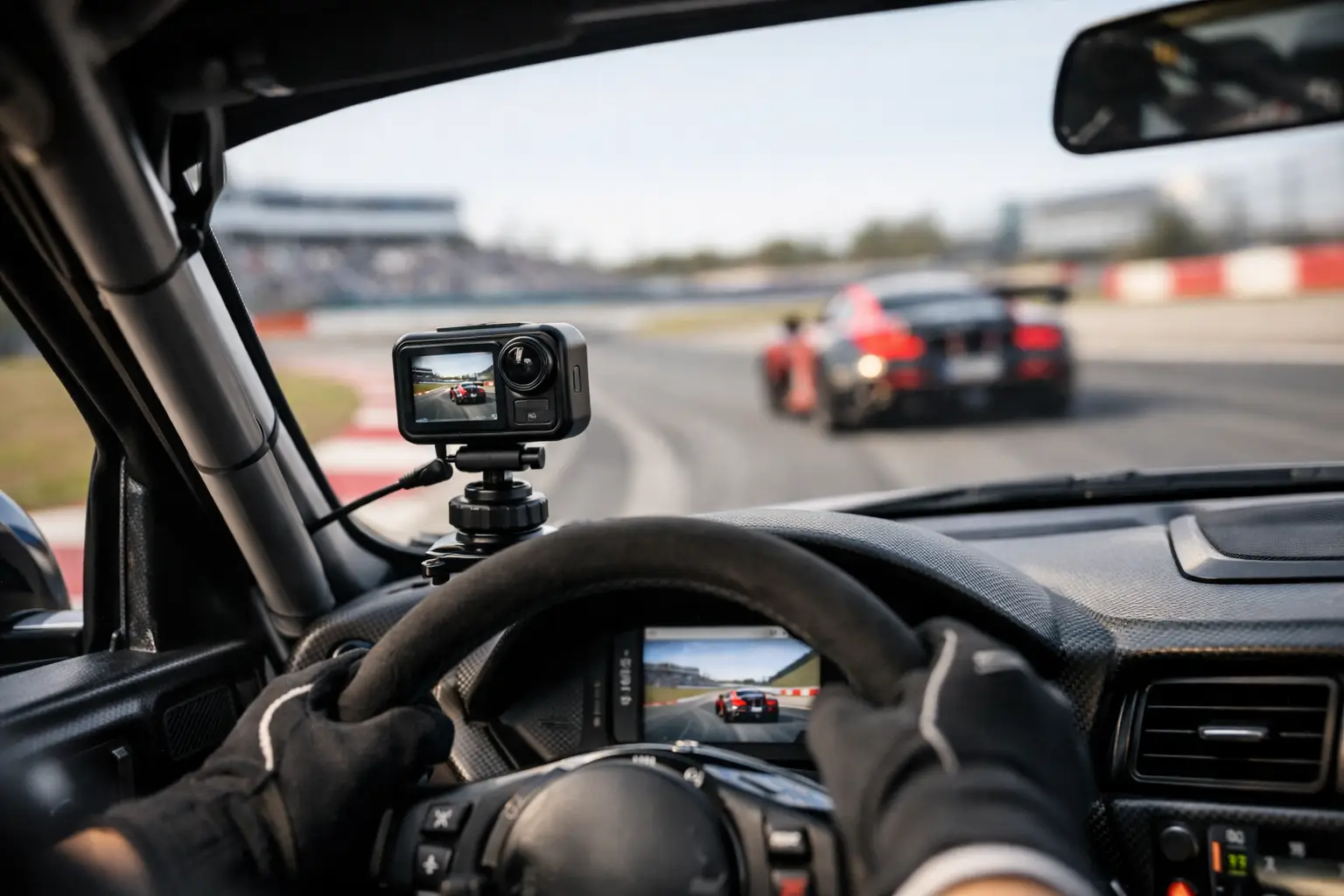 Caméra embarquée voiture course streaming en piste